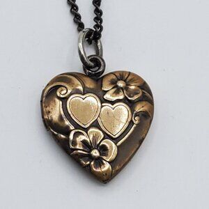 Antique Gold Floral & Heart Locket Charm